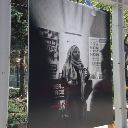 Repaired slashed photo of a Muslim woman 